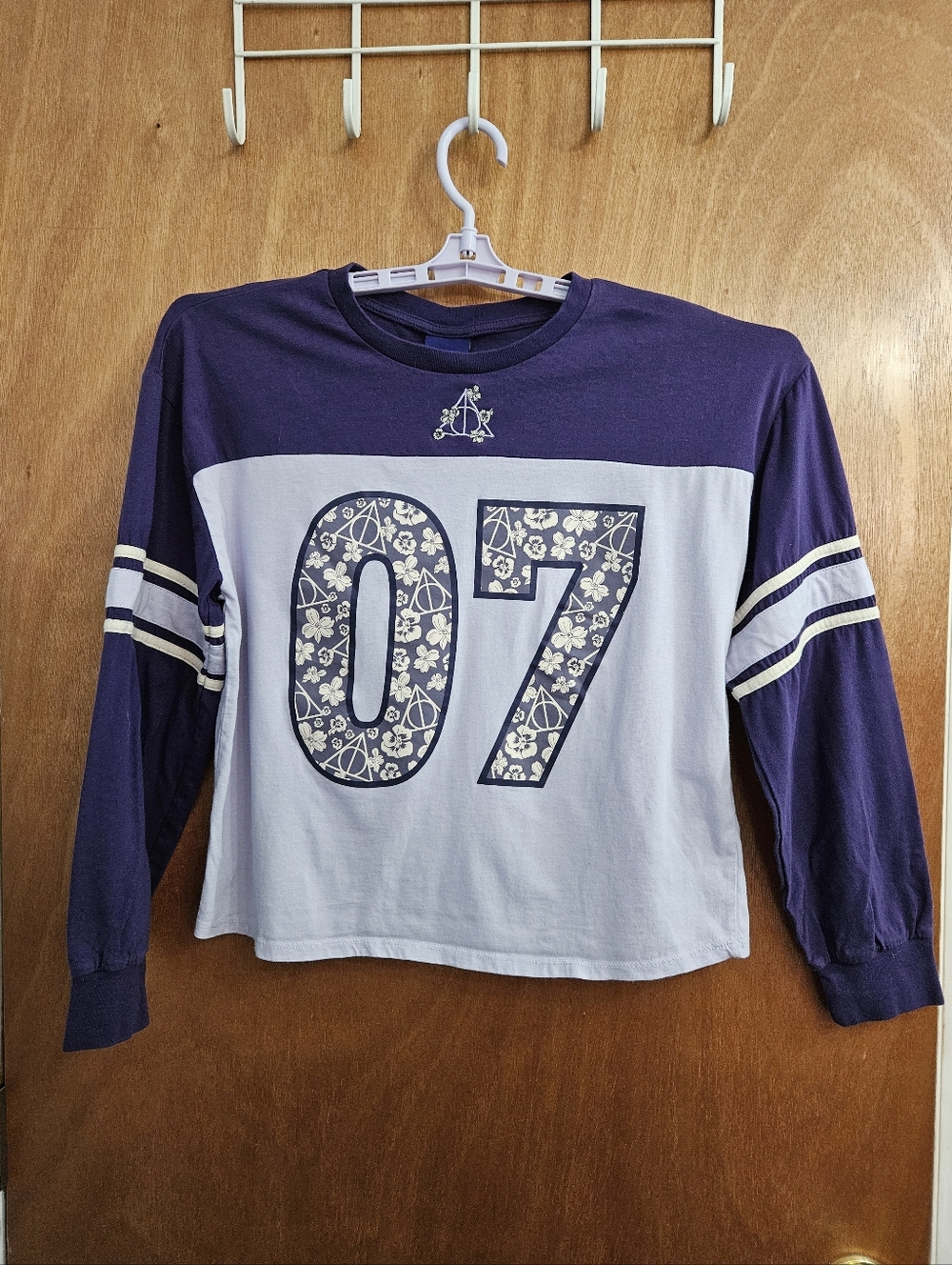 Harry Potter Deathly Hallows Women's Long Sleeve Football T-Shirt Size Large